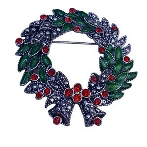 Kenneth Cole Rhinestone Enamel Christmas Wreath Brooch